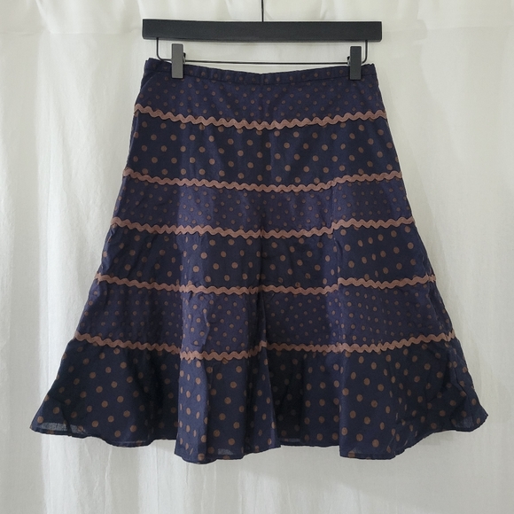 BCBGMaxAzria Blue/Brown Polka Dot Patterned Midi Circle/Skater Skirt Size 2 - Picture 2 of 3